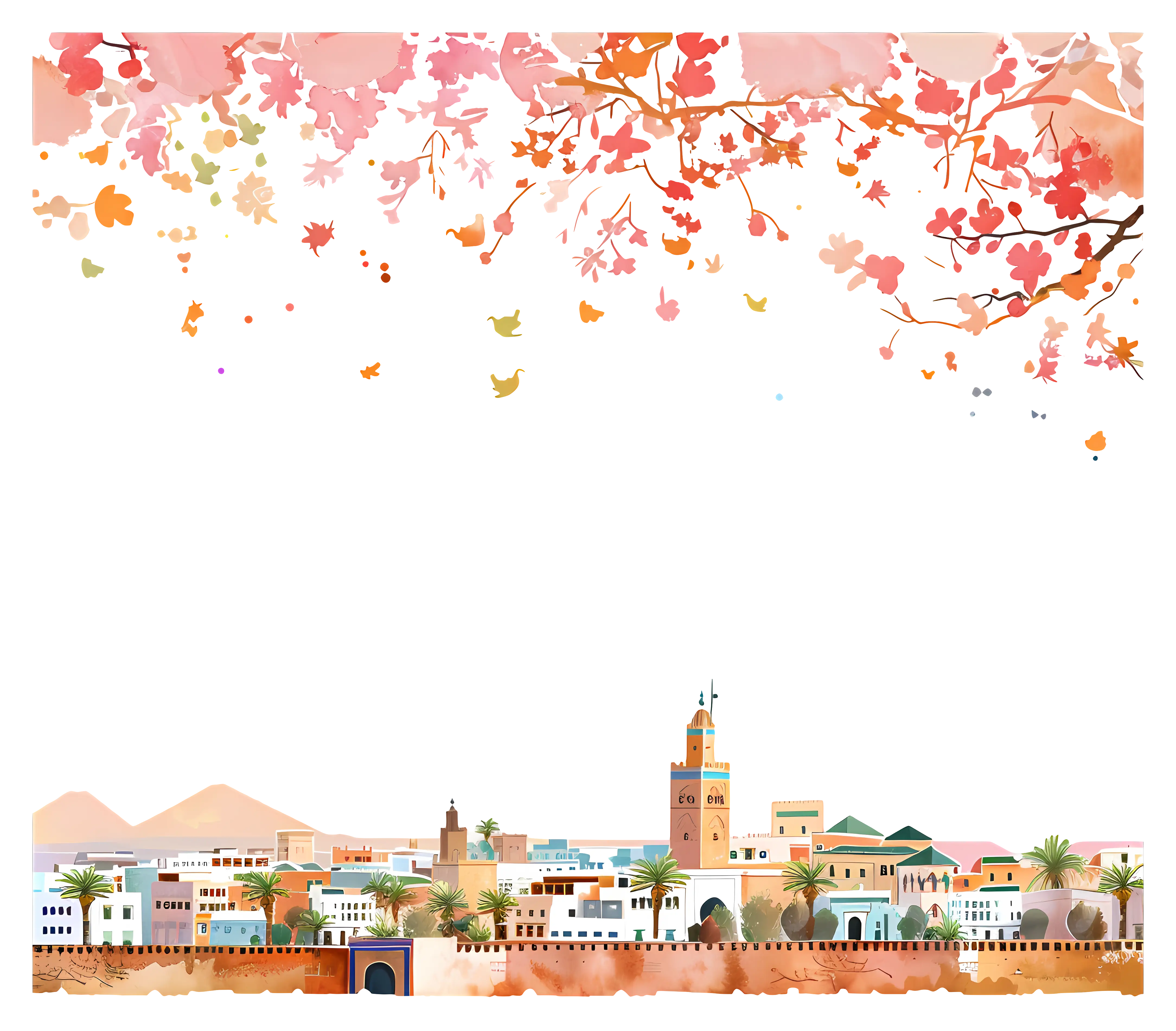 Colorful Cityscape with Autumn Leaves