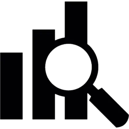 Data Analysis Icon with Magnifying Glass and Bar Graph
