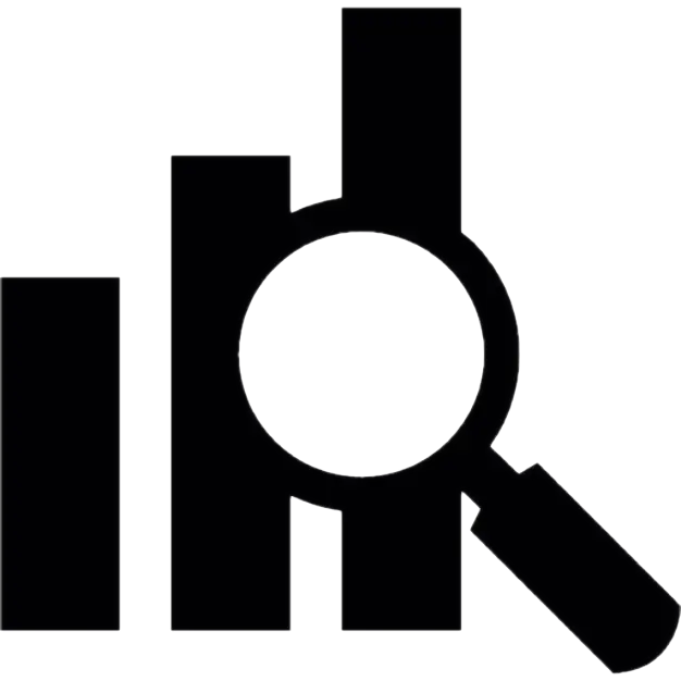 Data Analysis Icon with Magnifying Glass and Bar Graph