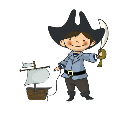 Cute Pirate Boy with Toy Ship