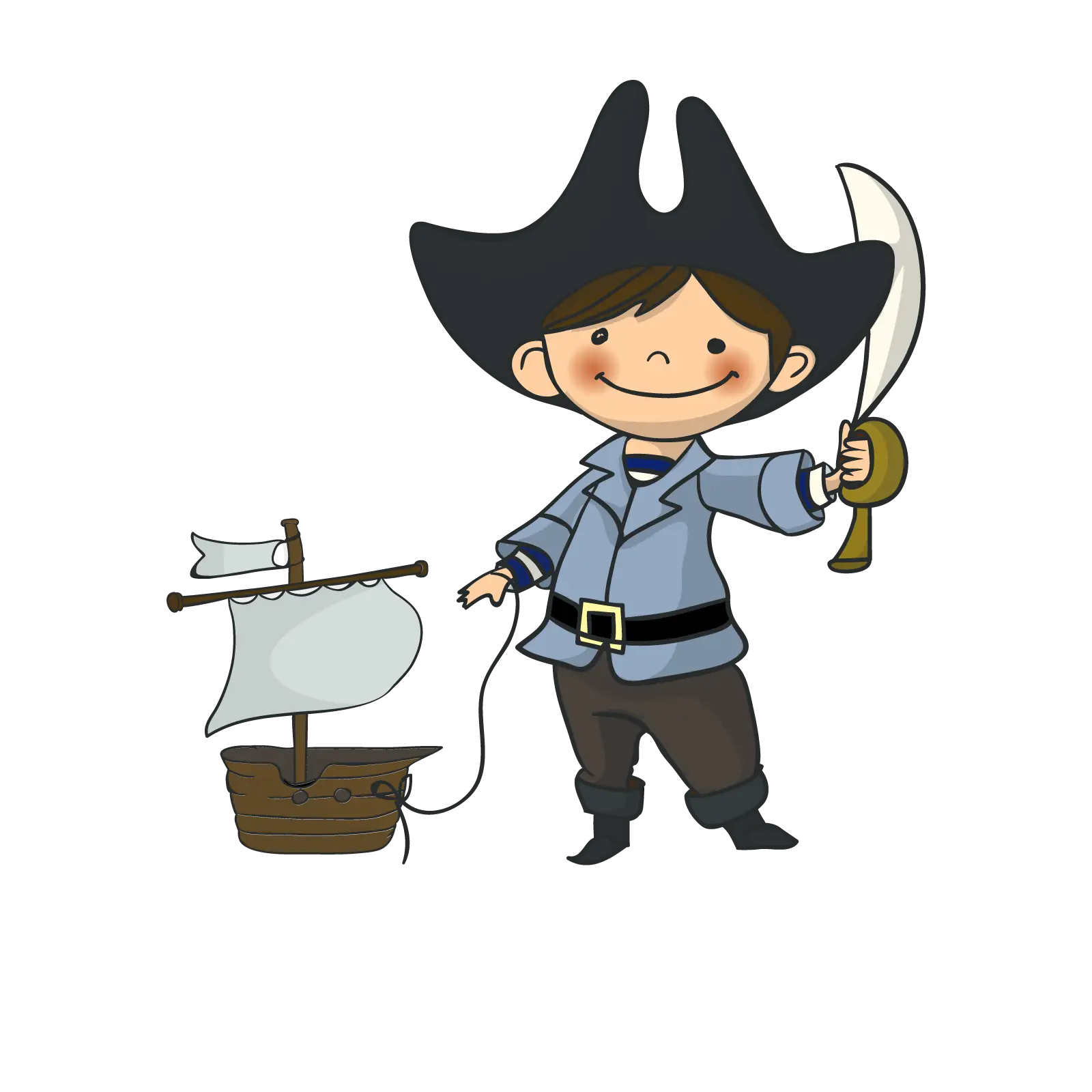 Cute Pirate Boy with Toy Ship