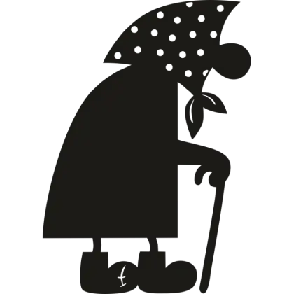 Old Woman Silhouette with Walking Stick
