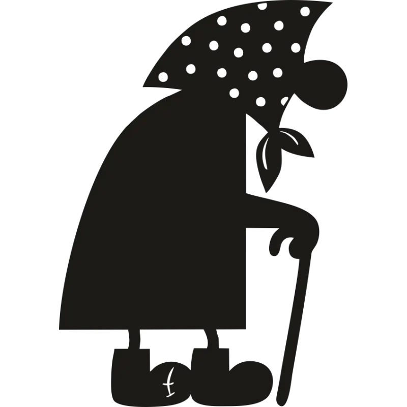 Old Woman Silhouette with Walking Stick