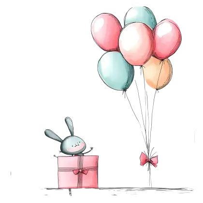 Bunny with Balloons and Gift