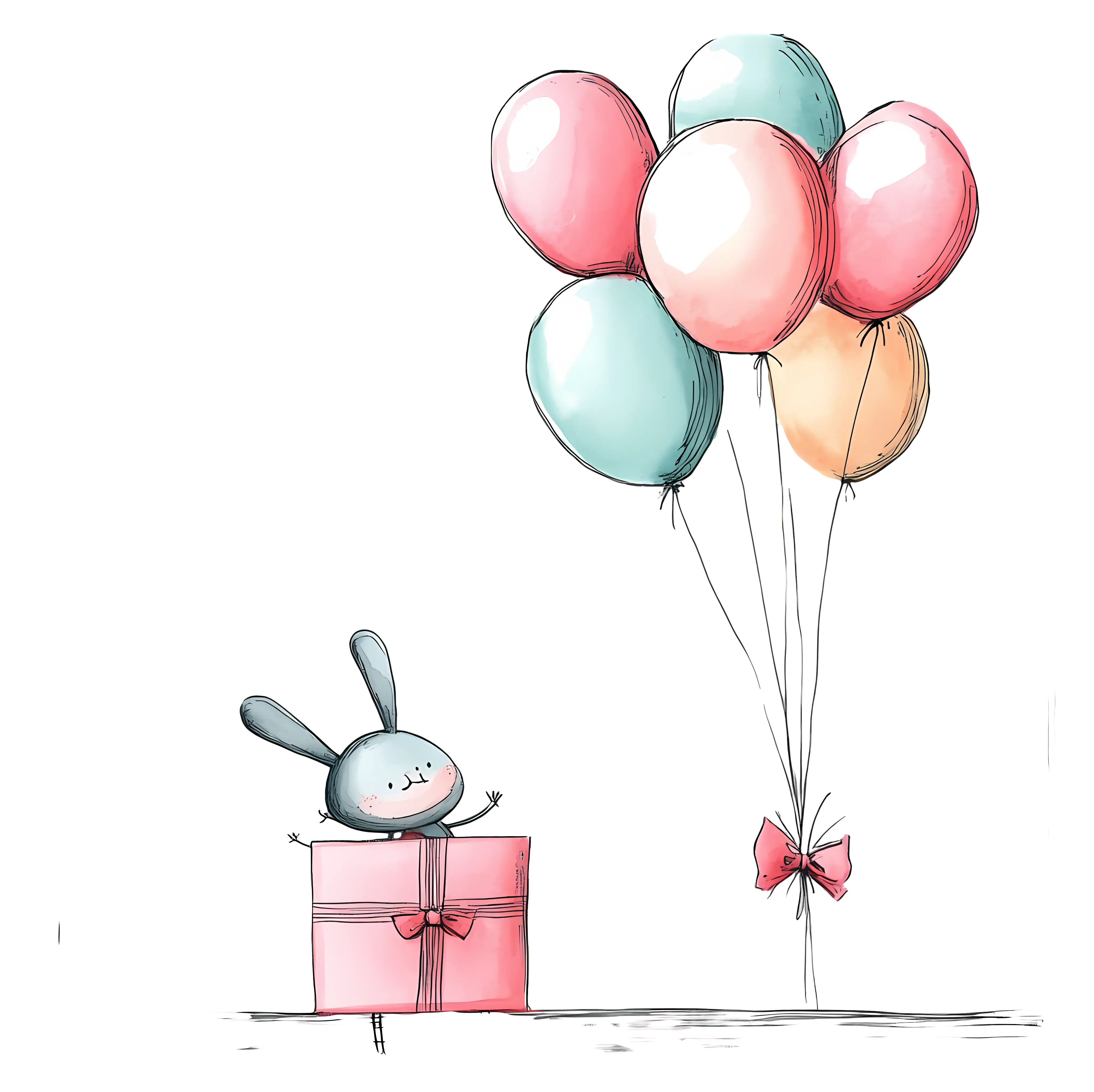 Bunny with Balloons and Gift