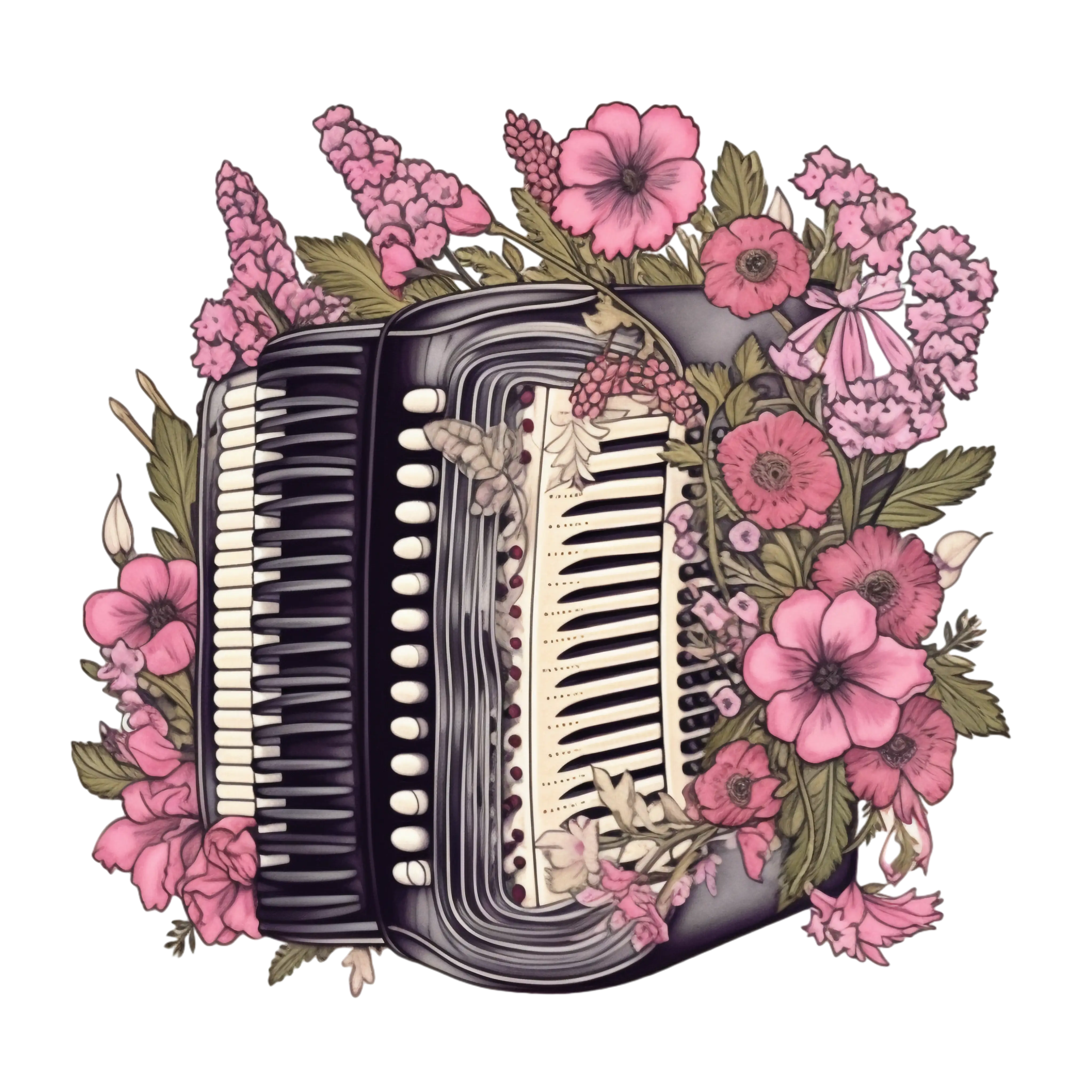 Accordion with Floral Decorative Design