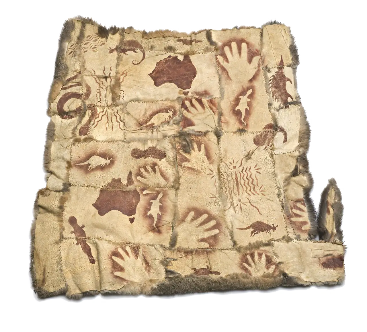 Ancient Map with Handprints and Animals