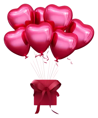 Red Heart Balloons with Gift Box for Valentineâ€™s Day