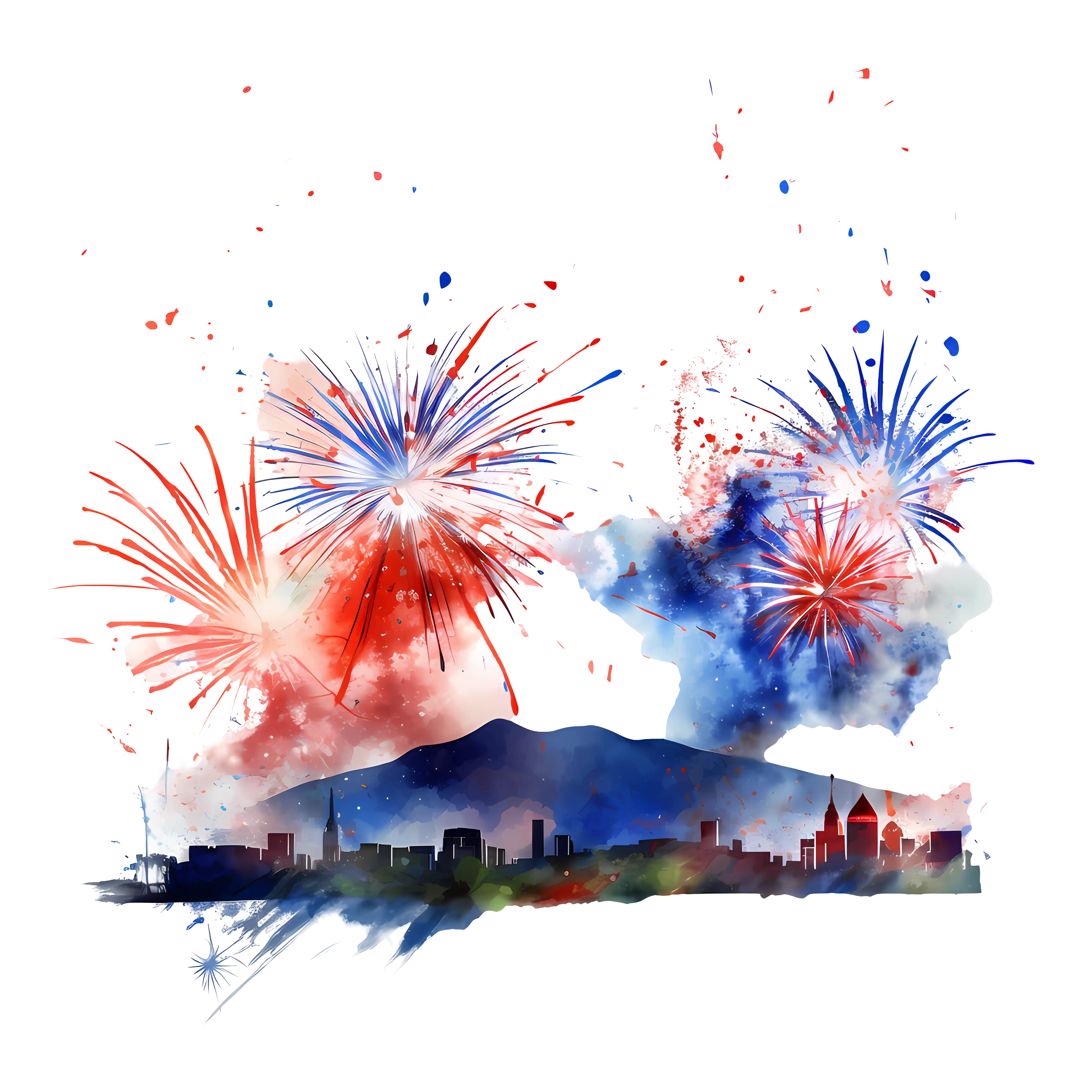 Colorful Fireworks Above City Skyline