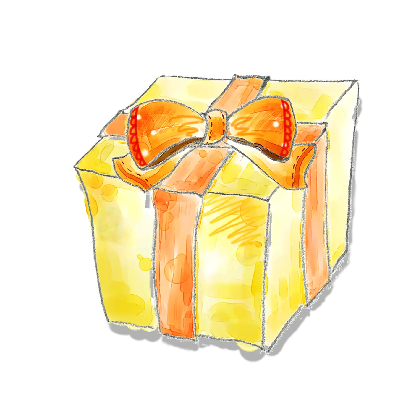 Yellow Gift Box with Orange Ribbon