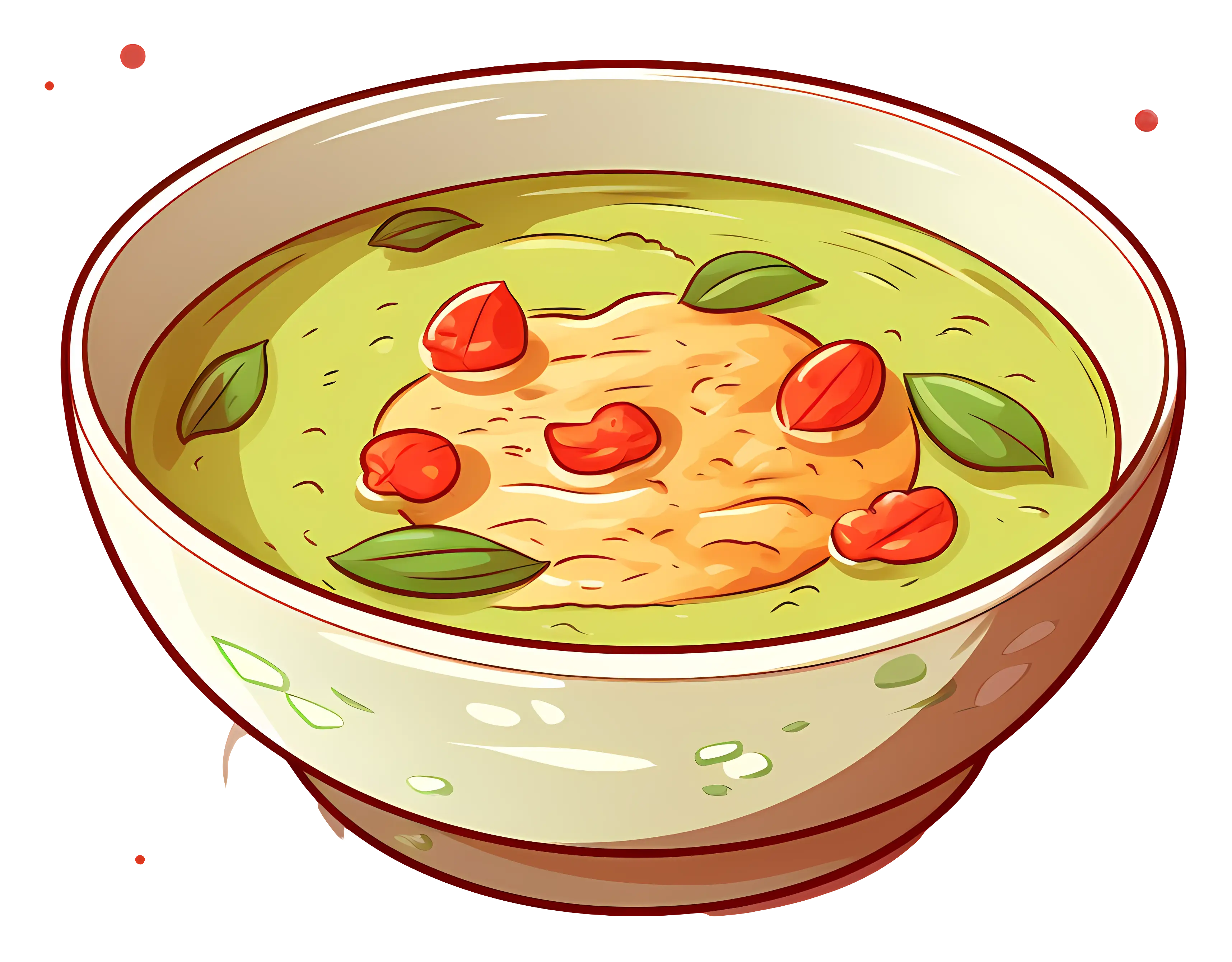 Bowl of Green Soup with Tomato and Herb Garnish