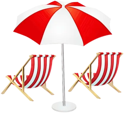 Beach Umbrella and Red Chairs for Summer Relaxation