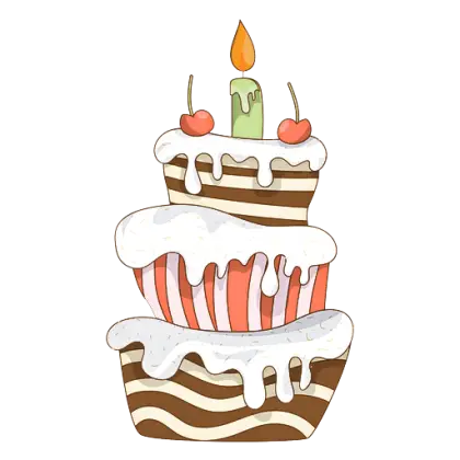 Decorative Birthday Cake with Candle and Cherries