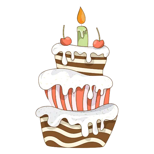 Decorative Birthday Cake with Candle and Cherries