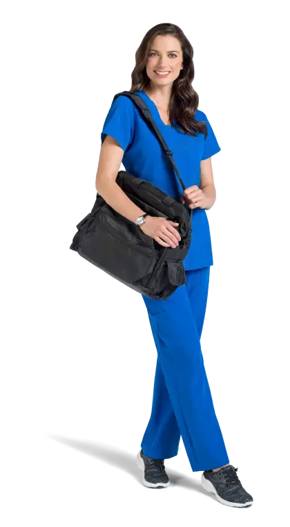 Smiling Woman in Blue Scrubs