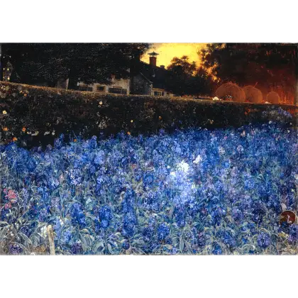 Painting of Blue Flowers in Garden
