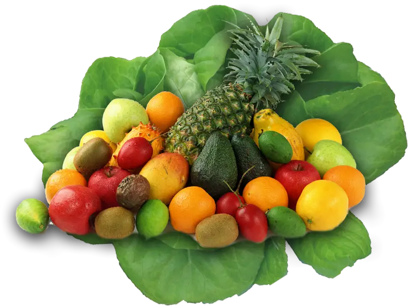 Colorful Tropical Fruits on Green Leaves