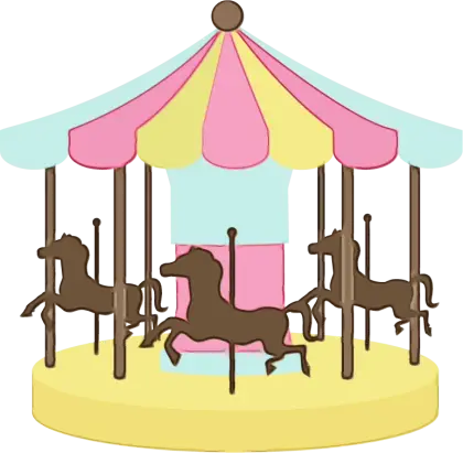 Cartoon Carousel with Horses and Pastel Canopy