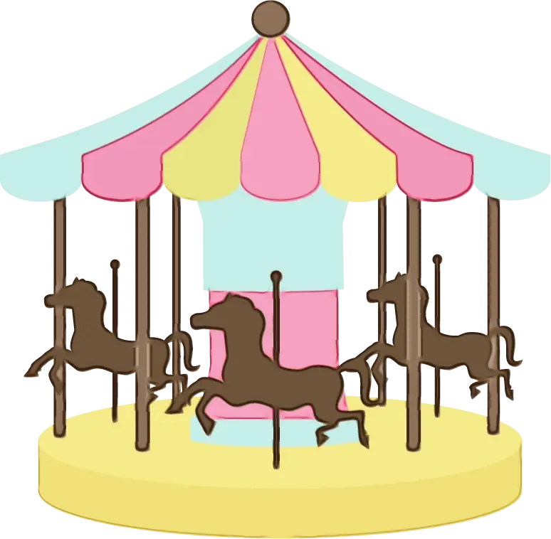 Cartoon Carousel with Horses and Pastel Canopy