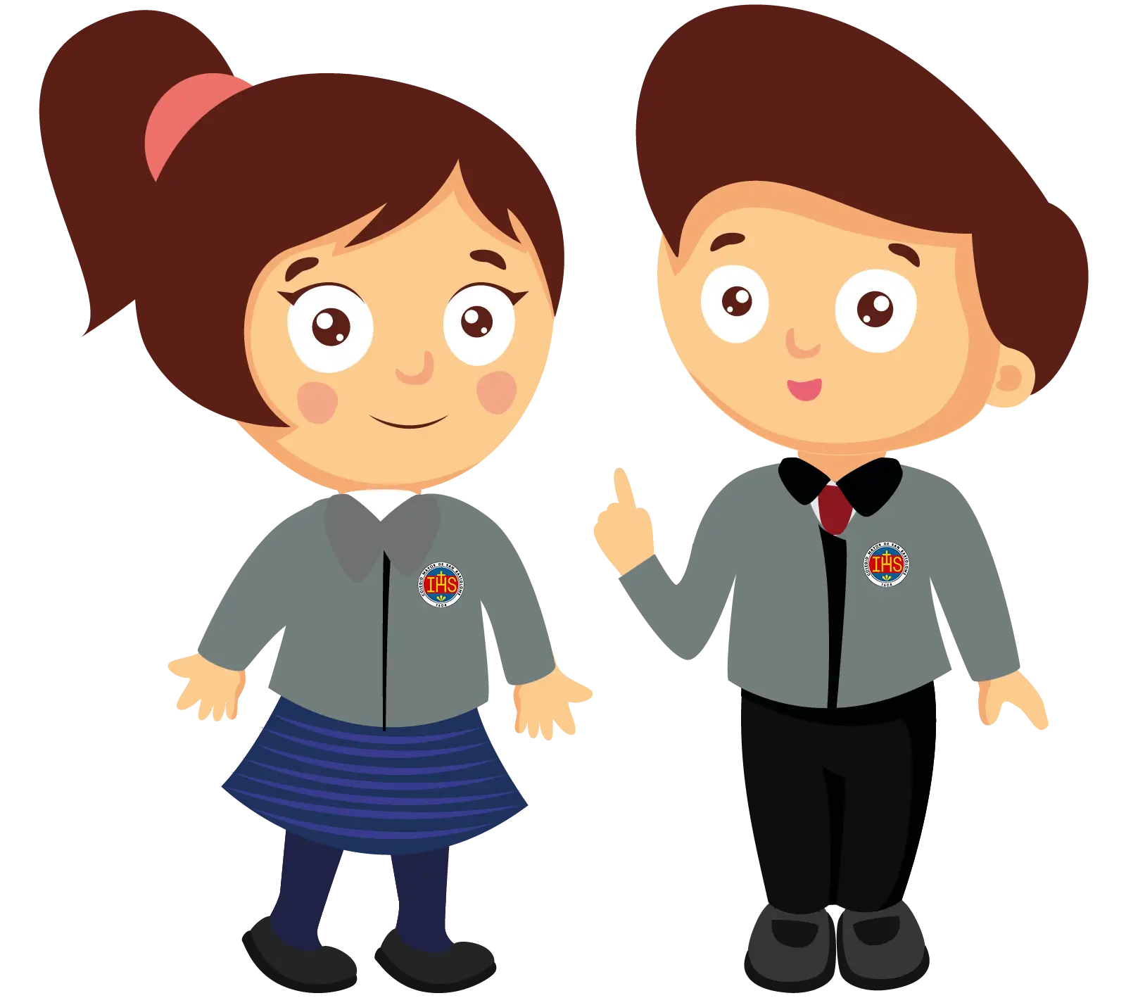 Cartoon School Children in Uniform