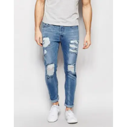 Blue Ripped Denim Jeans for Casual Style