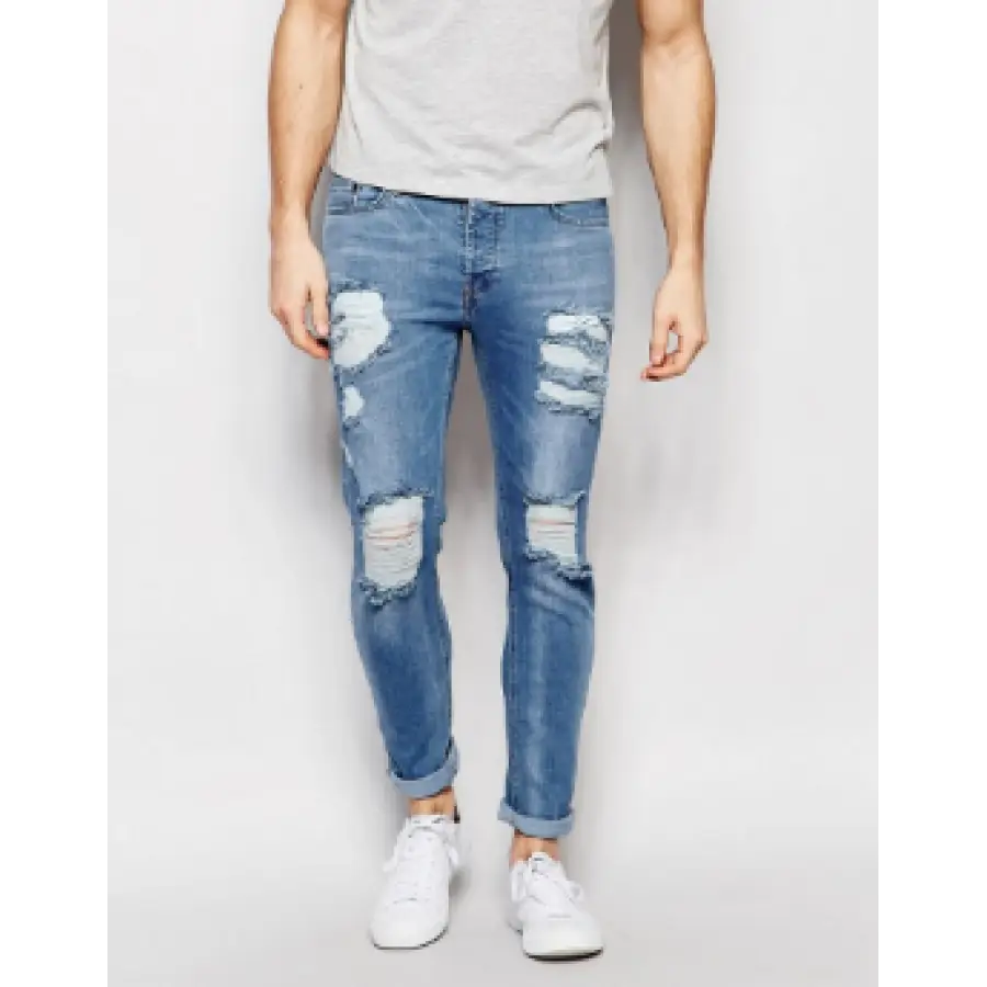 Blue Ripped Denim Jeans for Casual Style