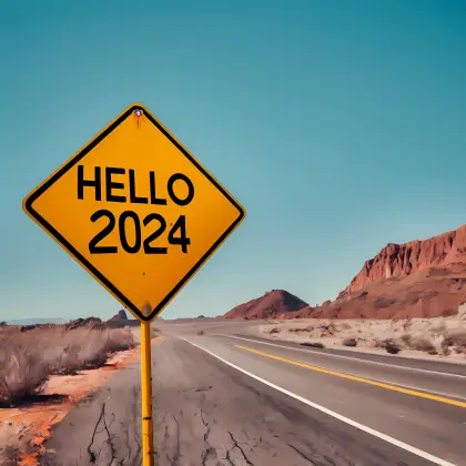 Yellow &#039;Hello 2024&#039; Road Sign