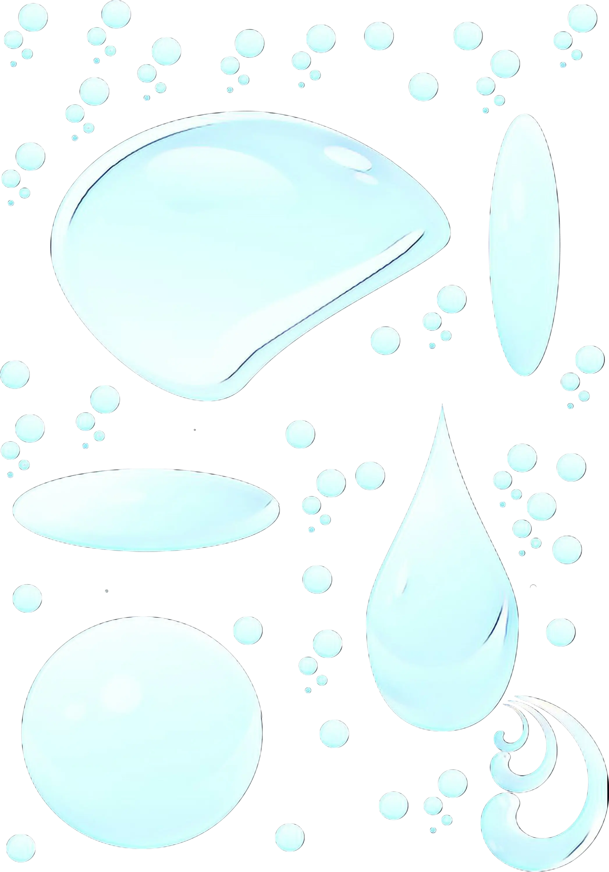 Illustration of Water Droplets in Various Shapes