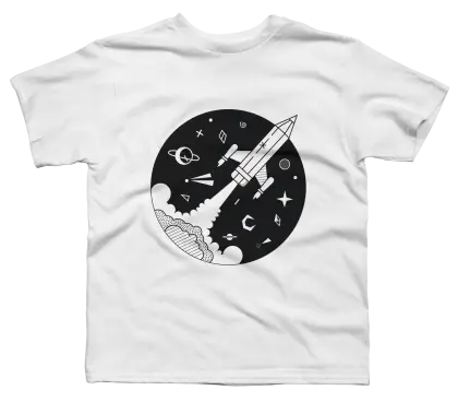 White T-shirt with Rocket and Space Design
