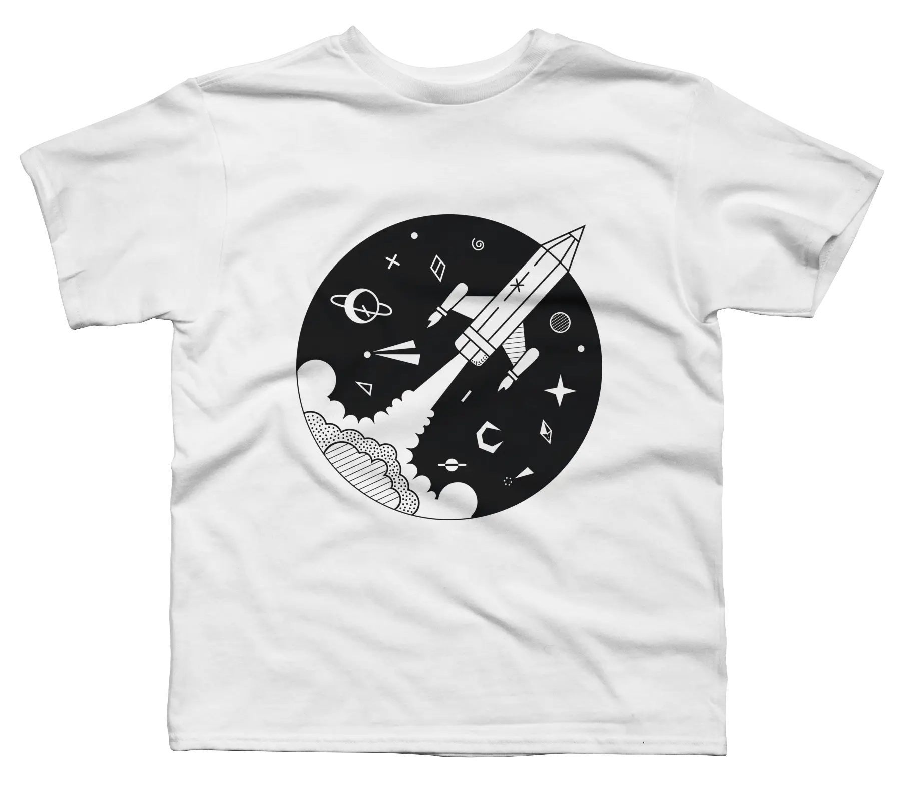 White T-shirt with Rocket and Space Design