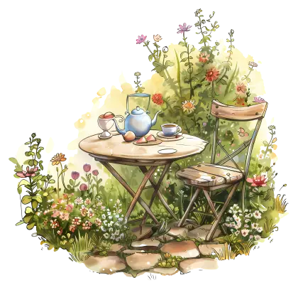 Charming Garden Tea Table Scene