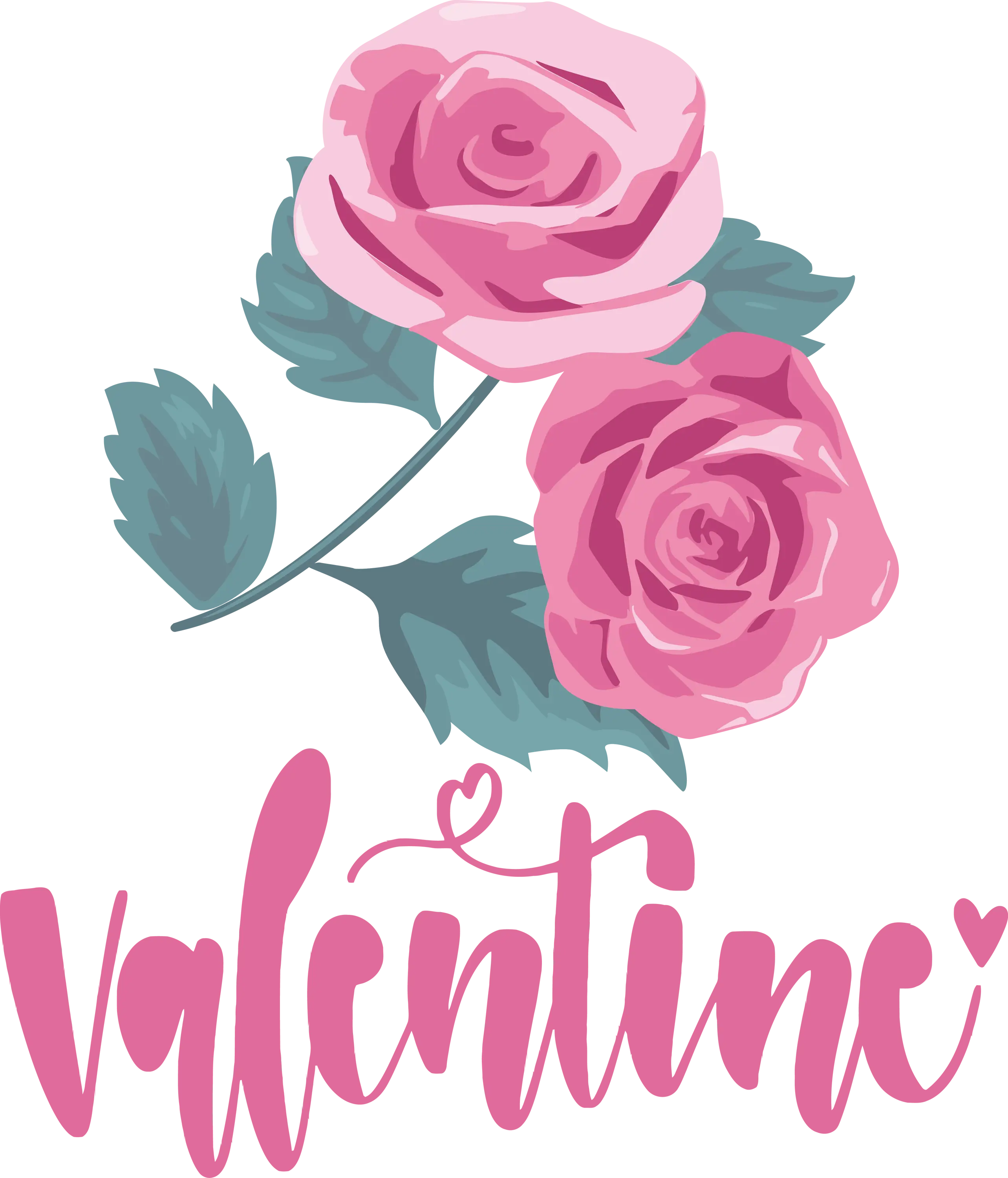 Pair of Pink Roses With Valentine's Day Design