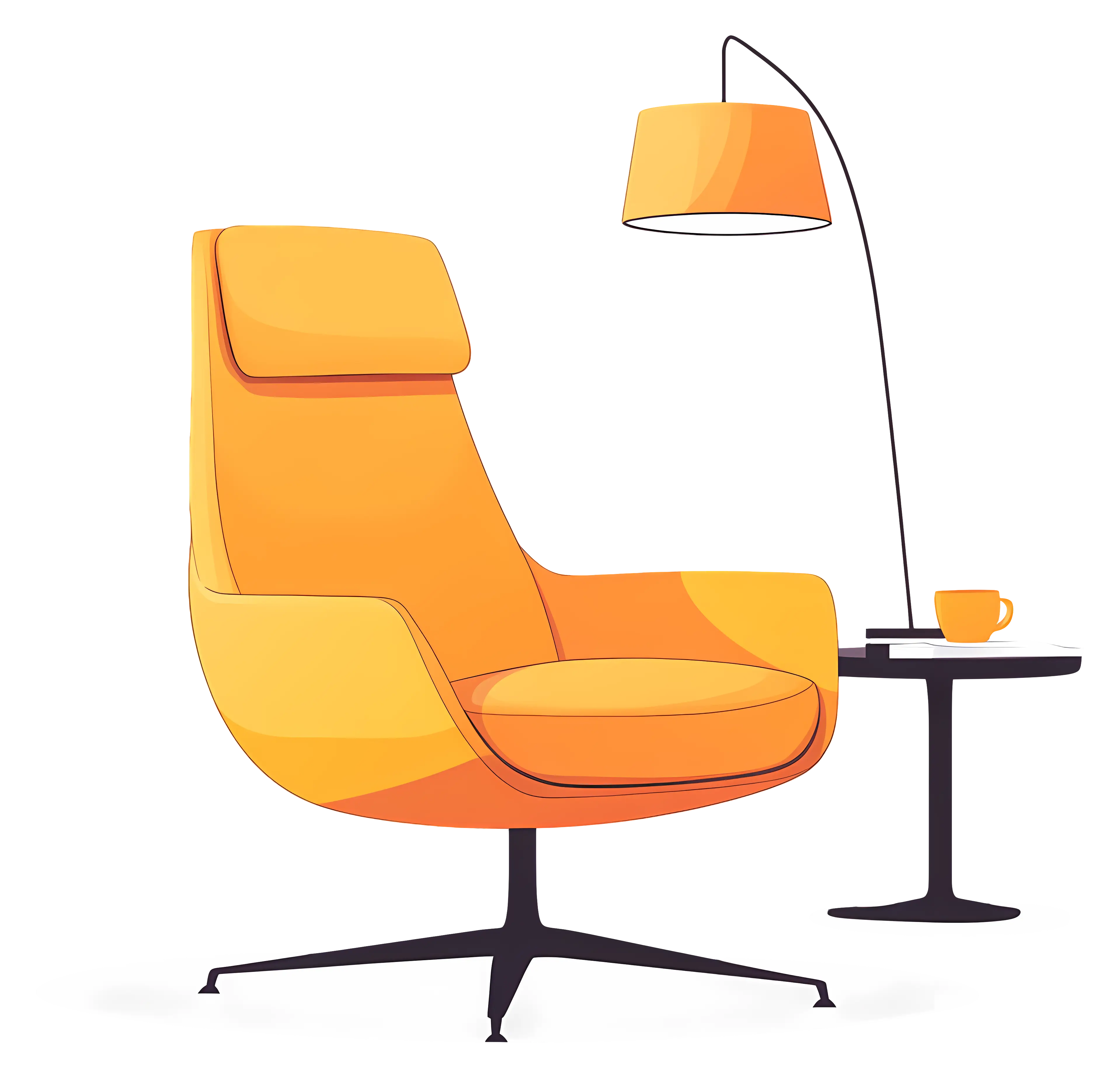 Modern Orange Chair with Lamp