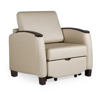 Beige Recliner Chair with Wooden Armrests
