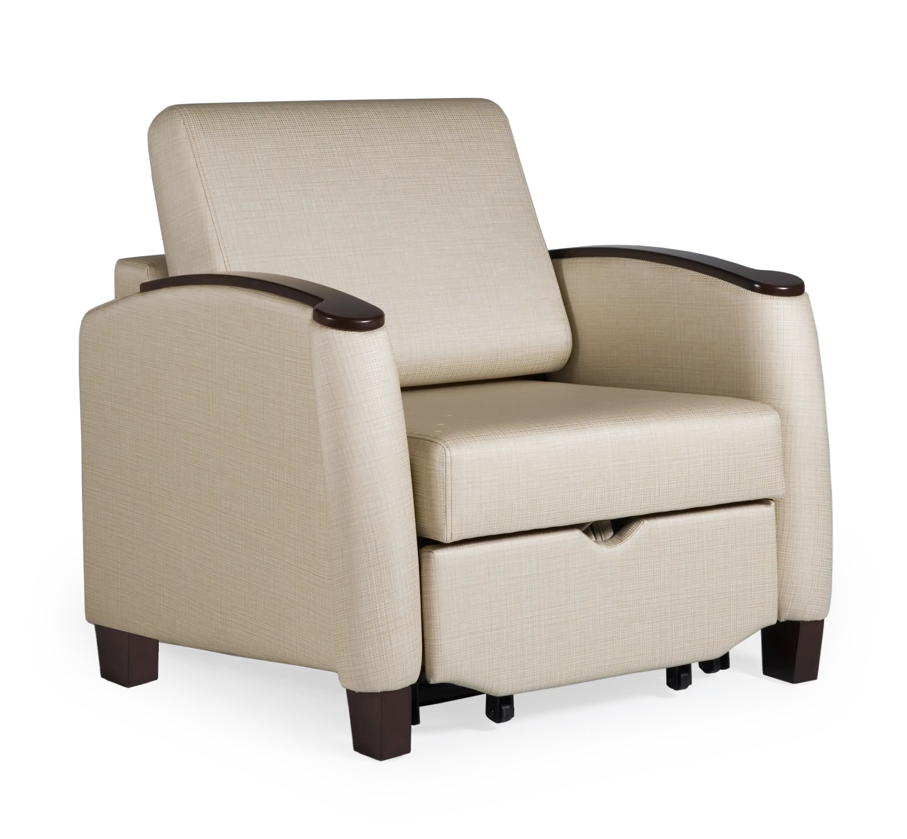 Beige Recliner Chair with Wooden Armrests