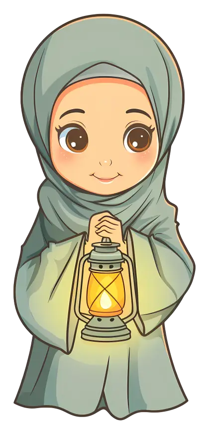 Girl Holding a Lantern in Hijab