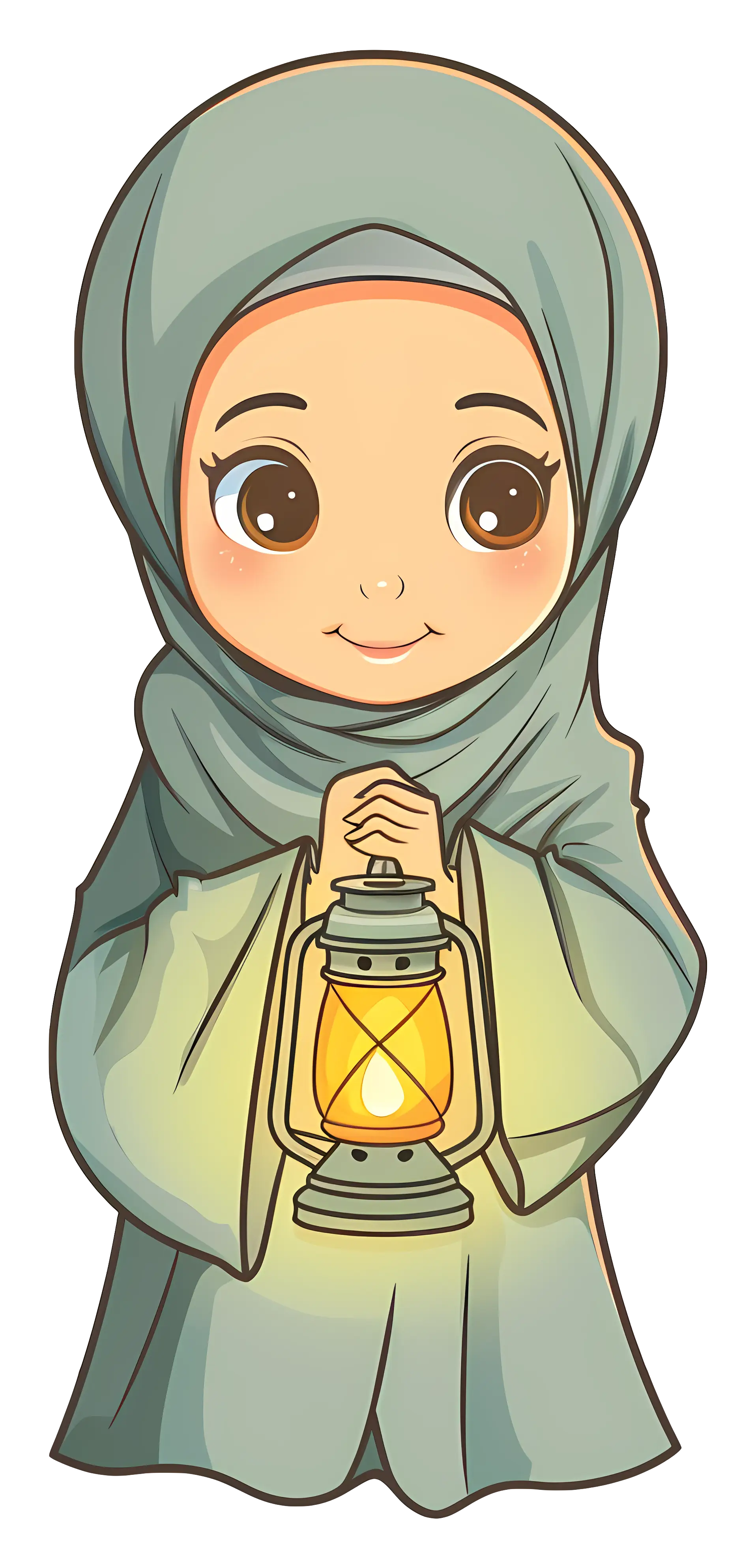 Girl Holding a Lantern in Hijab