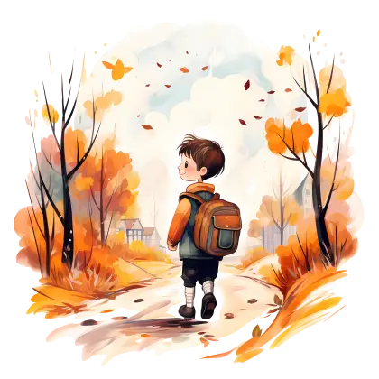 Boy with Backpack in Autumn