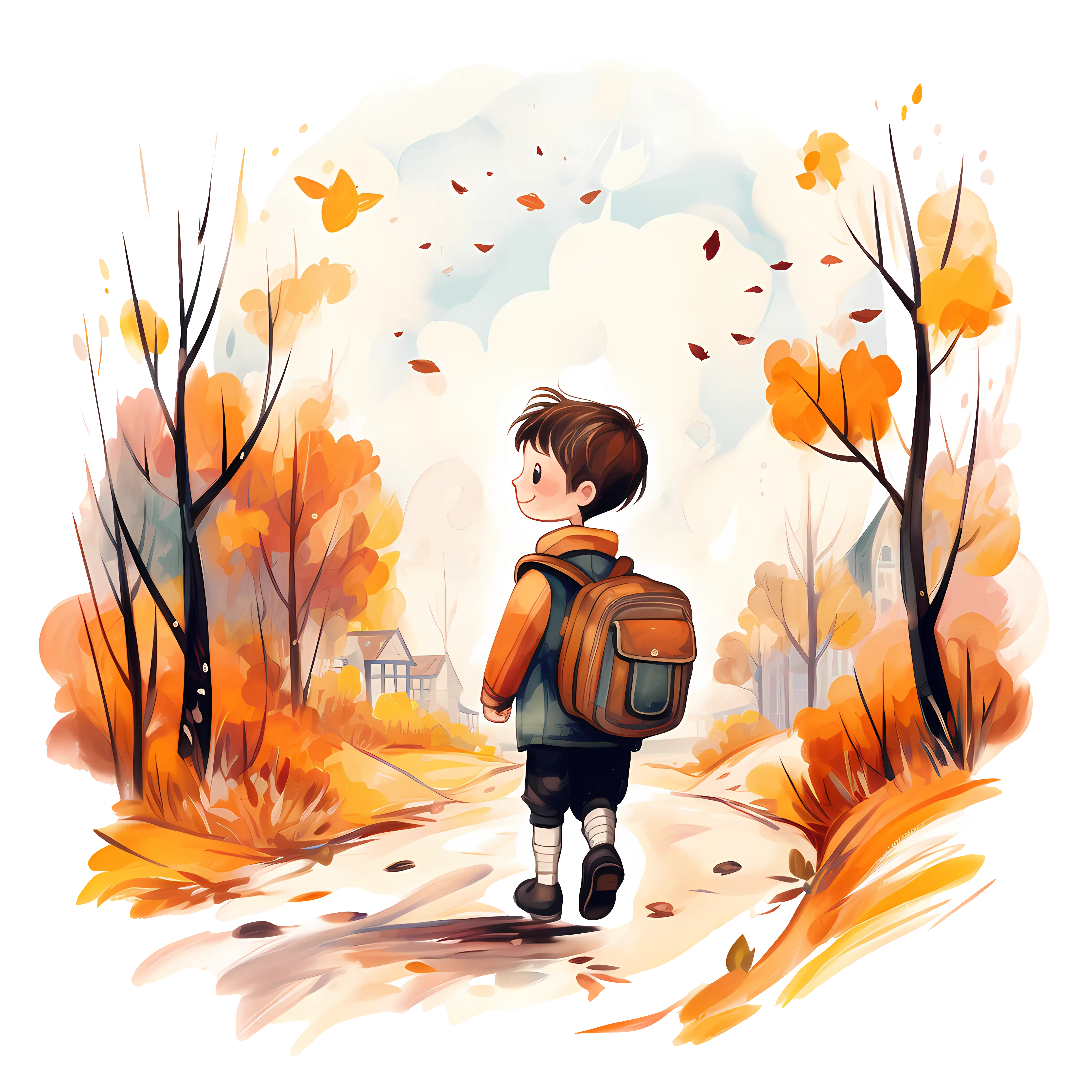 Boy with Backpack in Autumn