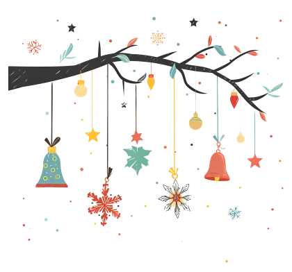 Festive Hanging Decorations on Branch