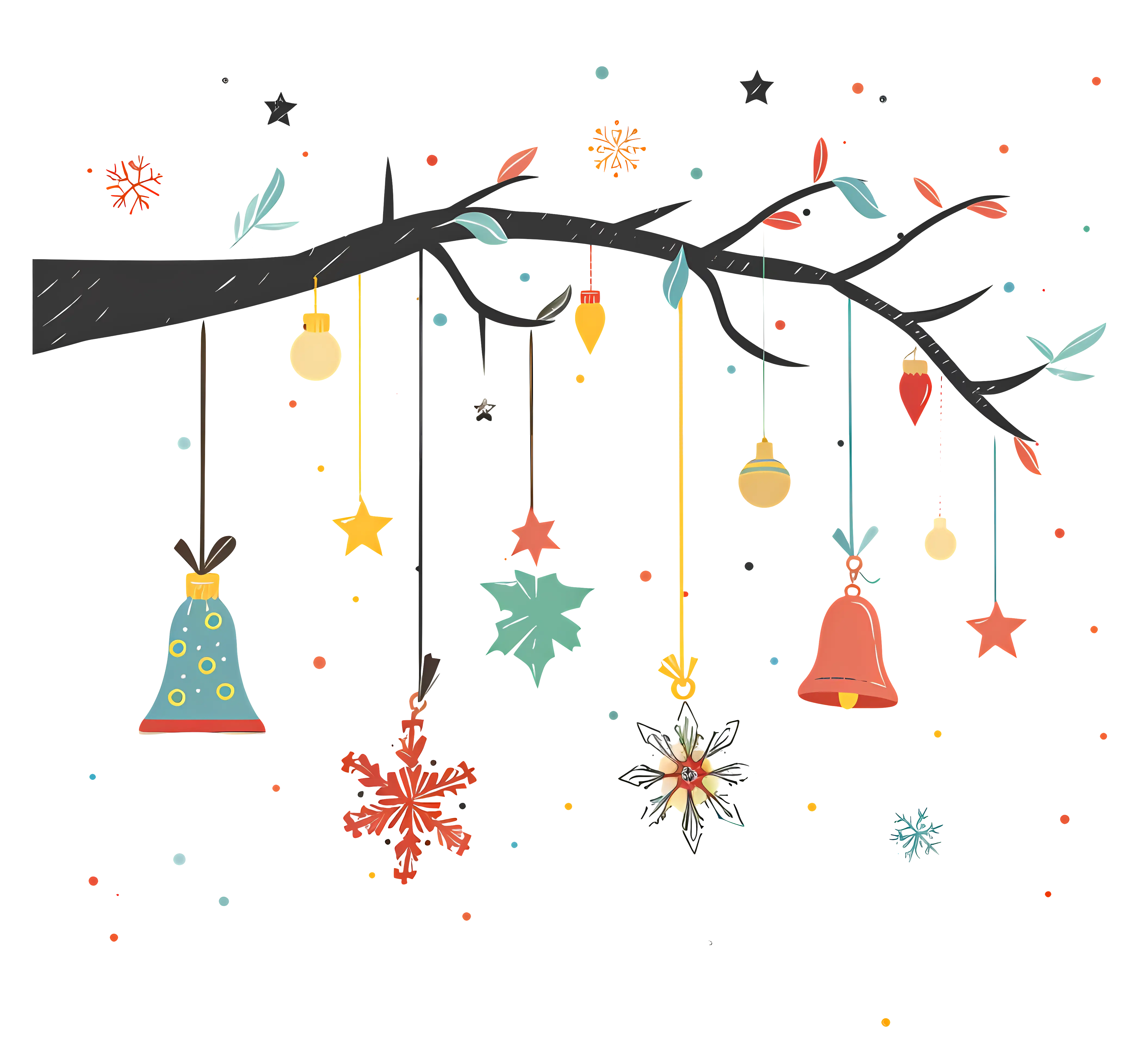 Festive Hanging Decorations on Branch