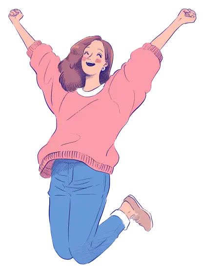 Jumping Girl in Pink Sweater