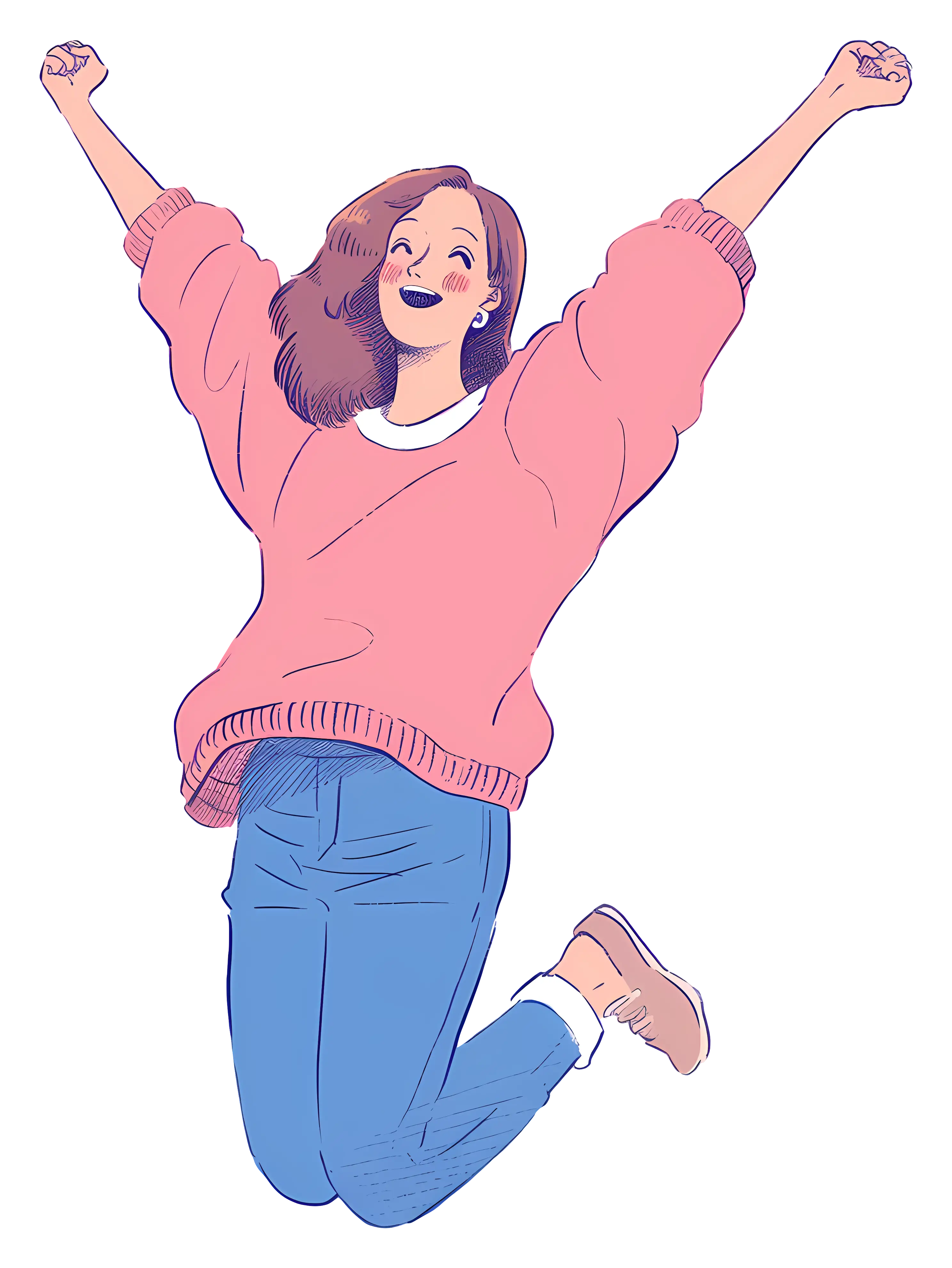 Jumping Girl in Pink Sweater