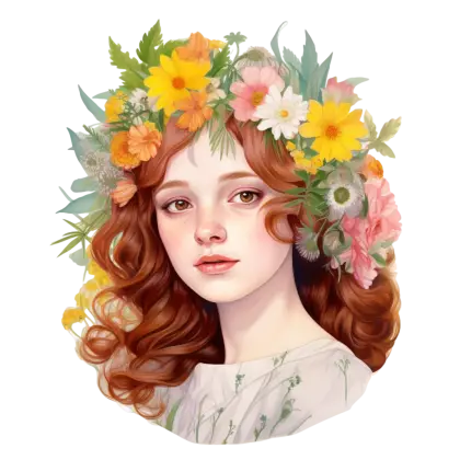 Red-haired Woman with Floral Crown Illustration