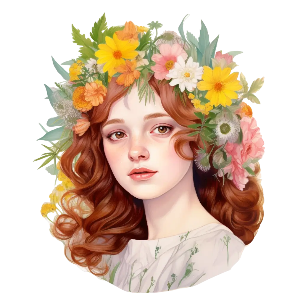 Red-haired Woman with Floral Crown Illustration