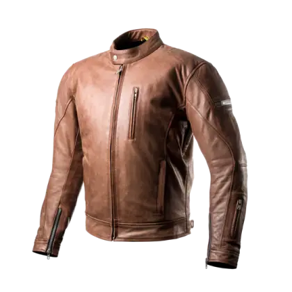 Brown Leather Jacket with Zipper Details