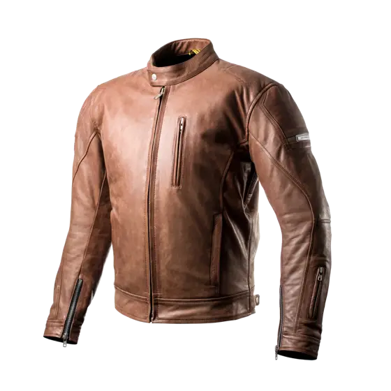 Brown Leather Jacket with Zipper Details