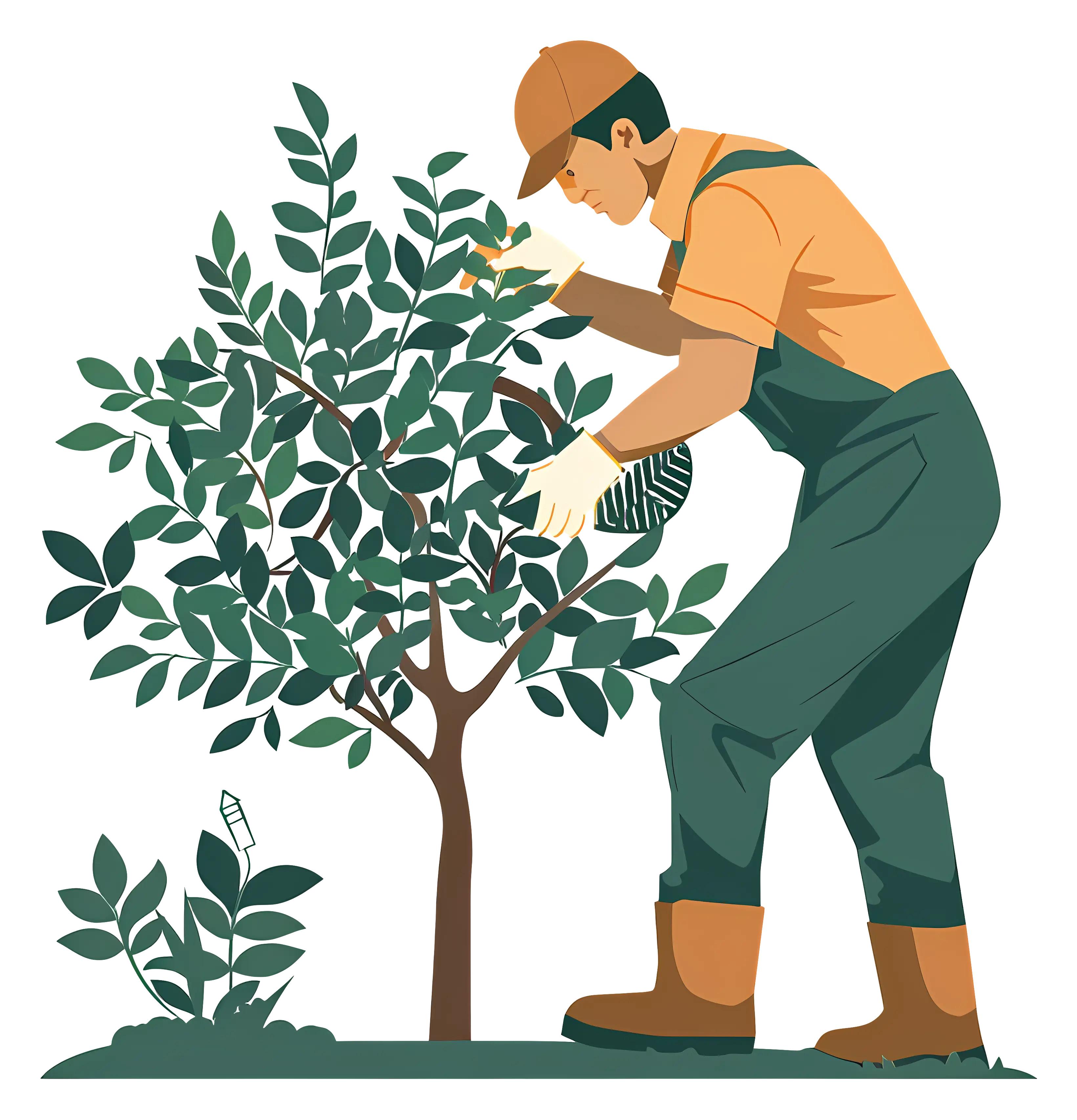 Gardener Tending to a Tree Illustration