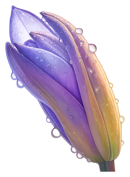 Purple Flower Bud with Water Droplets