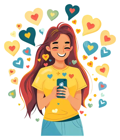 Happy Girl with Hearts and Phone